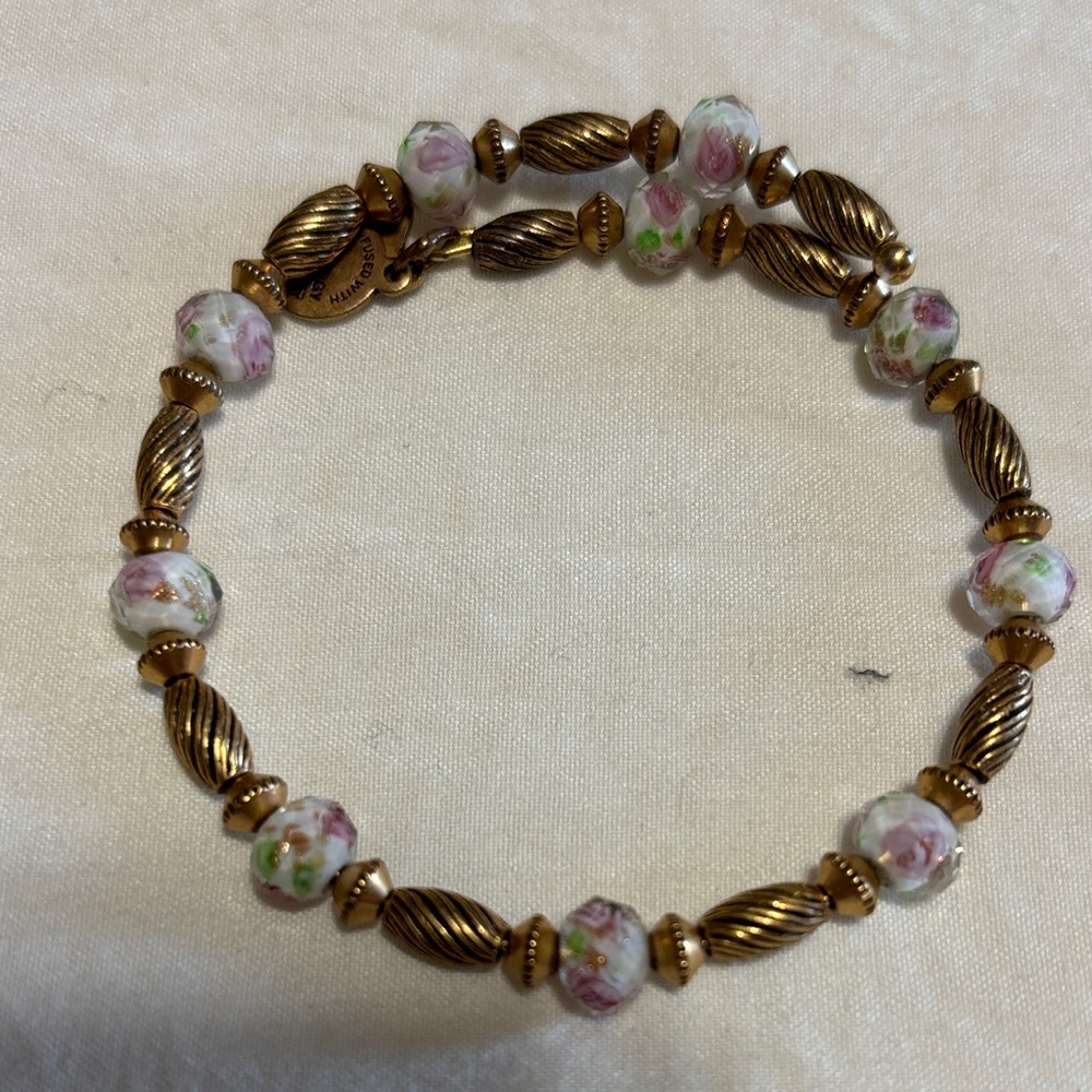 Alex and Ani vintage style Gold and Floral Beaded Bracelets.